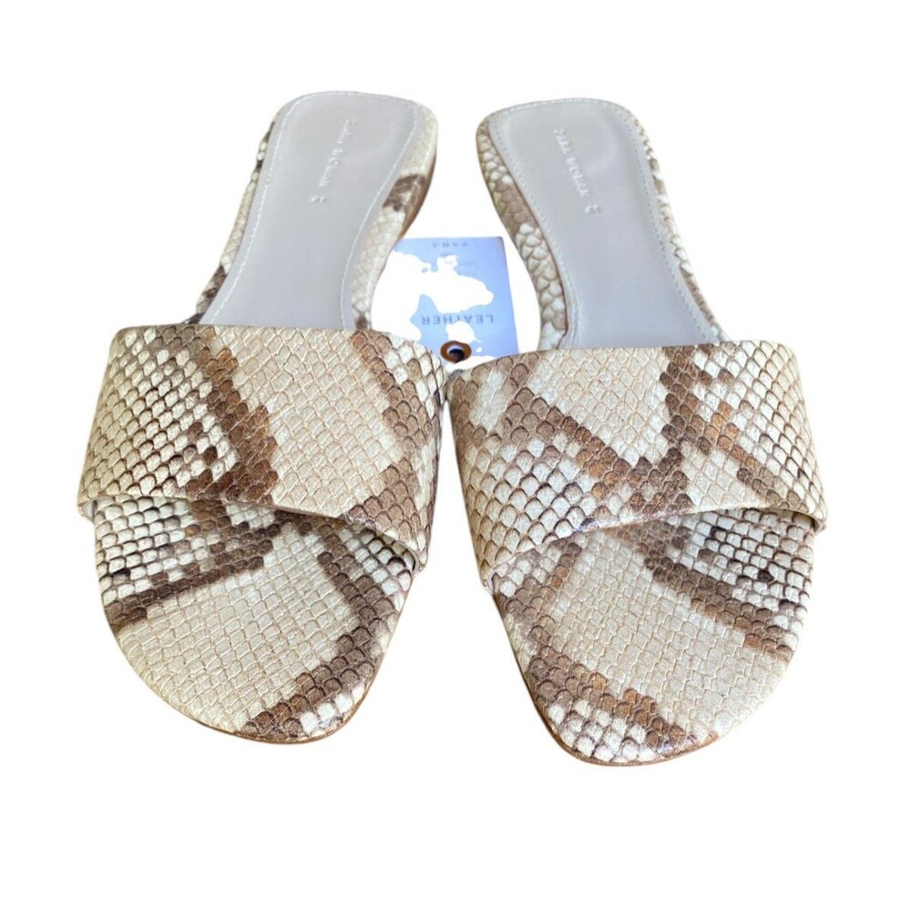 Zara Woman EU41 US10 leather snake print beige cream Tan nude slide sandals - Picture 5 of 13
